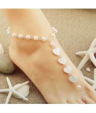 Seashell Hearts and Pearl Fashion Graceful Design Women Seashore Anklet