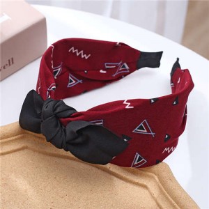Bowknot Decorated Abstract Painting Prints Korean Fashion Women Cloth Hair Hoop - Red