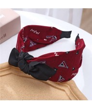 Bowknot Decorated Abstract Painting Prints Korean Fashion Women Cloth Hair Hoop - Red