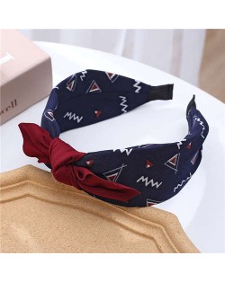 Bowknot Decorated Abstract Painting Prints Korean Fashion Women Cloth Hair Hoop - Dark Blue