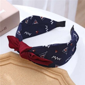 Bowknot Decorated Abstract Painting Prints Korean Fashion Women Cloth Hair Hoop - Dark Blue