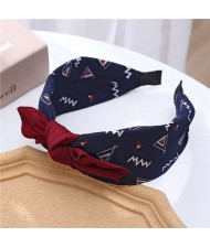 Bowknot Decorated Abstract Painting Prints Korean Fashion Women Cloth Hair Hoop - Dark Blue