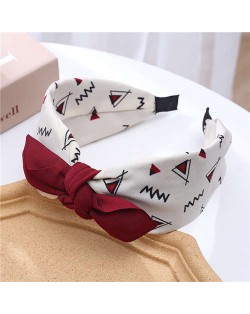 Bowknot Decorated Abstract Painting Prints Korean Fashion Women Cloth Hair Hoop - White