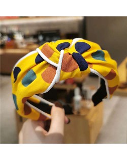Polka Dot Korean Fashion Bow Design Women Cloth Hair Hoop - Yellow