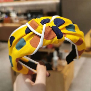 Polka Dot Korean Fashion Bow Design Women Cloth Hair Hoop - Yellow
