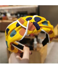 Polka Dot Korean Fashion Bow Design Women Cloth Hair Hoop - Yellow