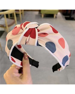 Polka Dot Korean Fashion Bow Design Women Cloth Hair Hoop - Pink