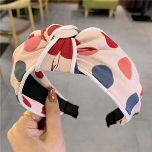 Polka Dot Korean Fashion Bow Design Women Cloth Hair Hoop - Pink