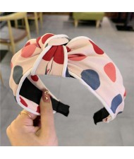 Polka Dot Korean Fashion Bow Design Women Cloth Hair Hoop - Pink