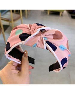 Polka Dot Korean Fashion Bow Design Women Cloth Hair Hoop - Red Bean Pink