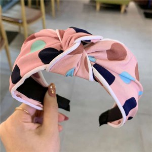 Polka Dot Korean Fashion Bow Design Women Cloth Hair Hoop - Red Bean Pink