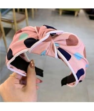 Polka Dot Korean Fashion Bow Design Women Cloth Hair Hoop - Red Bean Pink