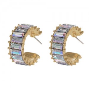 Rhinestone Embellished Korean Fashion Simple Glistening Design Women Alloy Earrings
