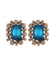 Vintage Style Shining Rhinestone Women Alloy Stud Earrings - Blue