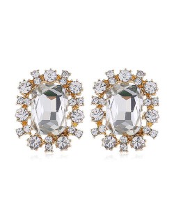 Vintage Style Shining Rhinestone Women Alloy Stud Earrings - White