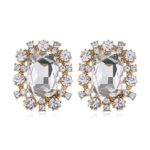 Vintage Style Shining Rhinestone Women Alloy Stud Earrings - White
