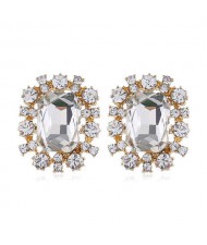Vintage Style Shining Rhinestone Women Alloy Stud Earrings - White