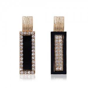 Rhinestone Inlaid Luxurious Asymmetric Bar Design Alloy Women Stud Earrings
