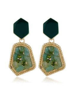 Acrylic Gem Inlaid Fashion Irregular Pendant Design Women Dangling Stud Earrings - Green