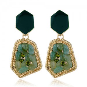 Acrylic Gem Inlaid Fashion Irregular Pendant Design Women Dangling Stud Earrings - Green