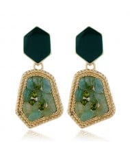 Acrylic Gem Inlaid Fashion Irregular Pendant Design Women Dangling Stud Earrings - Green