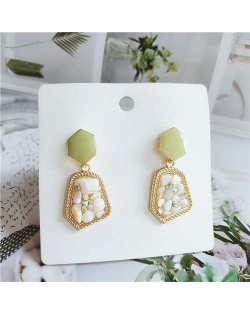 Acrylic Gem Inlaid Fashion Irregular Pendant Design Women Dangling Stud Earrings - White