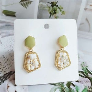Acrylic Gem Inlaid Fashion Irregular Pendant Design Women Dangling Stud Earrings - White