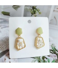 Acrylic Gem Inlaid Fashion Irregular Pendant Design Women Dangling Stud Earrings - White