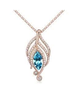 The Leaf Elves Design Austrian Crystal Necklace - Aquamarine