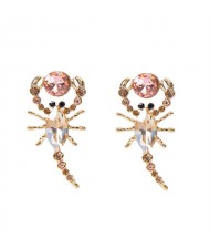 Rhinestone Embellished Alloy Scorpion Women Fashion Earrings - White