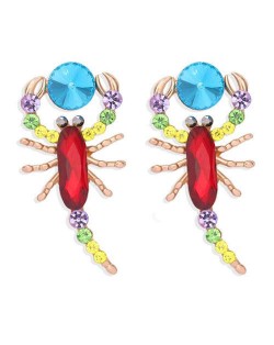 Rhinestone Embellished Alloy Scorpion Women Fashion Earrings - Red