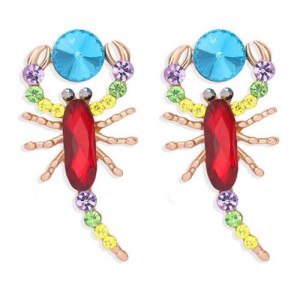 Rhinestone Embellished Alloy Scorpion Women Fashion Earrings - Red