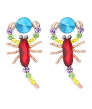 Rhinestone Embellished Alloy Scorpion Women Fashion Earrings - Red