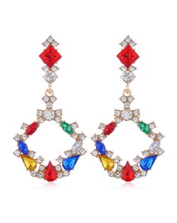 Resin Gems Embellished Glistening Fashion Women Hoop Earrings - Multicolor