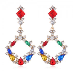 Resin Gems Embellished Glistening Fashion Women Hoop Earrings - Multicolor