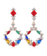 Resin Gems Embellished Glistening Fashion Women Hoop Earrings - Multicolor