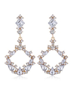 Resin Gems Embellished Glistening Fashion Women Hoop Earrings - White