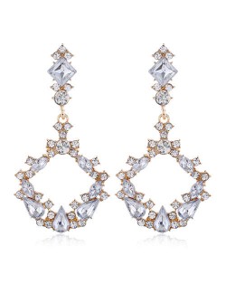 Resin Gems Embellished Glistening Fashion Women Hoop Earrings - White