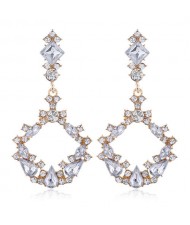Resin Gems Embellished Glistening Fashion Women Hoop Earrings - White