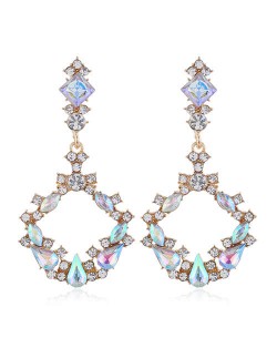 Resin Gems Embellished Glistening Fashion Women Hoop Earrings - Luminous White