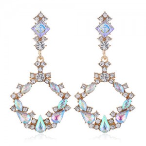 Resin Gems Embellished Glistening Fashion Women Hoop Earrings - Luminous White