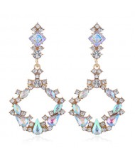 Resin Gems Embellished Glistening Fashion Women Hoop Earrings - Luminous White