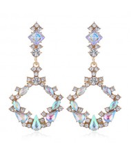 Resin Gems Embellished Glistening Fashion Women Hoop Earrings - Luminous White