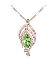 The Leaf Elves Design Austrian Crystal Necklace - Olive