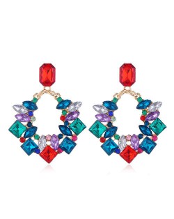 Resin Gems Inlaid Shining Hoop Fashion Alloy Women Statement Earrings - Multicolor