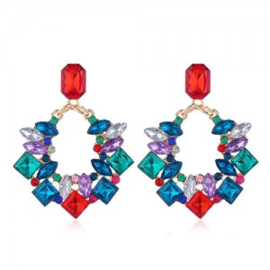 Resin Gems Inlaid Shining Hoop Fashion Alloy Women Statement Earrings - Multicolor