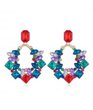 Resin Gems Inlaid Shining Hoop Fashion Alloy Women Statement Earrings - Multicolor