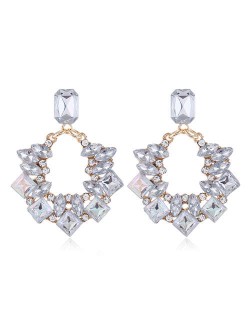 Resin Gems Inlaid Shining Hoop Fashion Alloy Women Statement Earrings - White