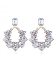 Resin Gems Inlaid Shining Hoop Fashion Alloy Women Statement Earrings - White