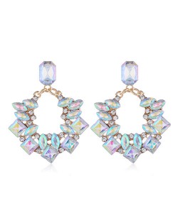 Resin Gems Inlaid Shining Hoop Fashion Alloy Women Statement Earrings - Luminous White